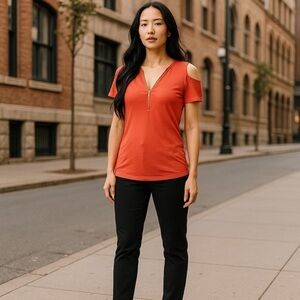 Splash Orange Cold Shoulder Blouse